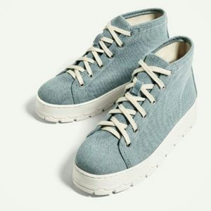 ZARA Fabric Platform High Top New Blue Sneakers